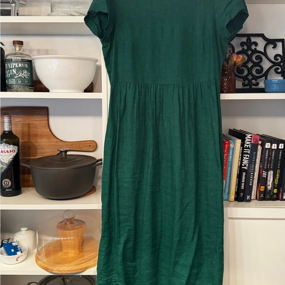Linen Emerald Midi Dress with empire waist- pyne & smith - Picture 1 of 3